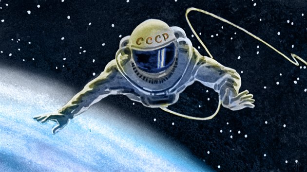 "Nad planetou" Obraz sovtskho kosmonauta Alexeje Leonova.