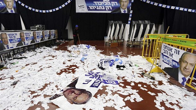 klid volebnho tbu Likudu den po volbch (Tel Aviv, 18. bezna 2015).