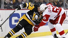 Danny DeKeyser (vpravo) z Detroitu a Sidney Crosby z Pittsburghu.