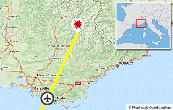 Msto pdu airbusu A320 nzkonkladov spolenosti Germanwings.