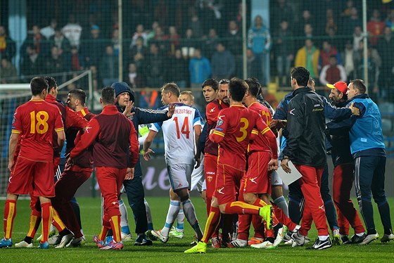 V zápase erná Hora - Rusko vznikla strkanice, po které rozhodí zápas ukonil.