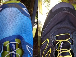 Vlevo jsou nove Salomon Sense Mantra 3, velikost UK 13,5. Vpravo pak prvn...