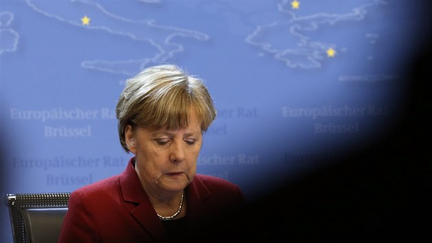 Nmeck kanclka Angela Merkelov po jednn u kulatho stolu o ecku na summitu Evropsk rady v Bruselu (20. bezna 2015).