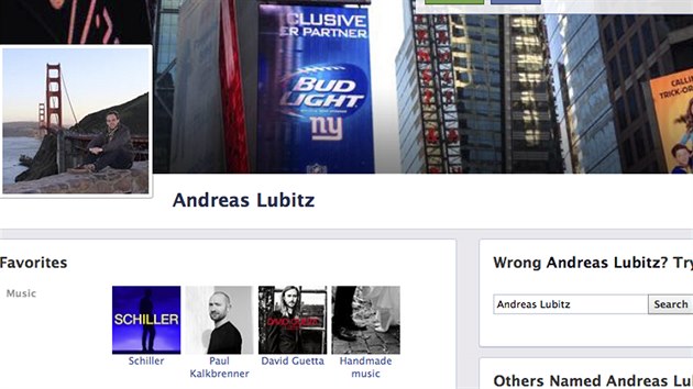 Facebookov strnka Andrease Lubitze, kopilota havarovanho airbusu.