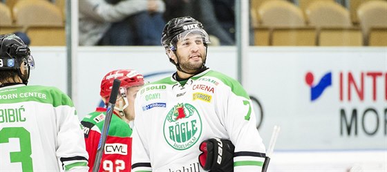 Kanadský hokejista Andre Deveaux v fresu védského Rögle.