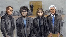 Dochar Carnajev spolu se svými právníky poslouchá rozsudek poroty (8. dubna...