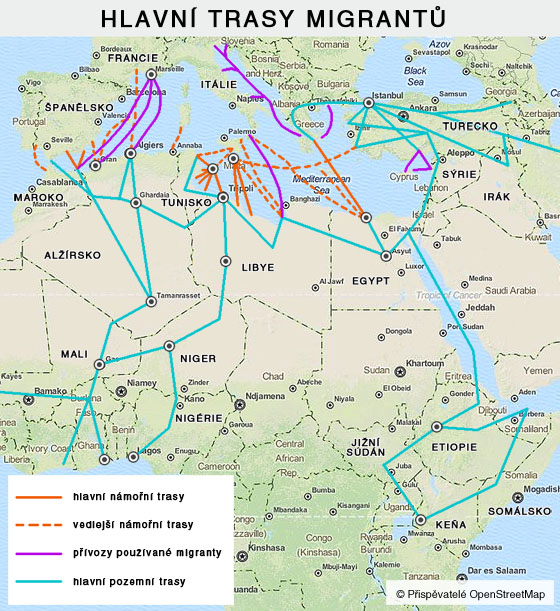 Hlavn trasy migrant do Evropy