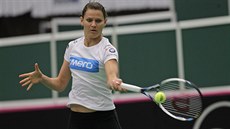 Lucie afáová na tréninku ped fedcupovým utkáním s Francií