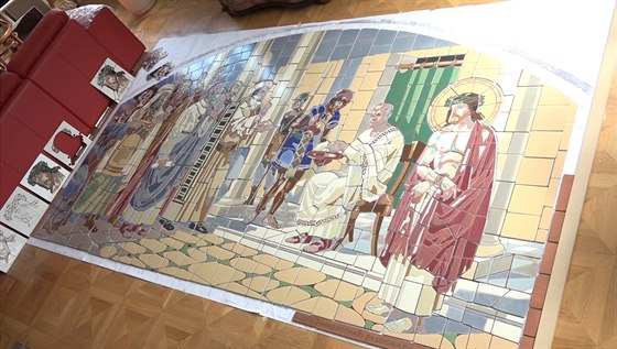 Obraz Pilátv soud je sloený z 591 kachlí.