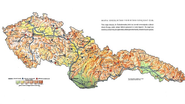 Historick mapa, na kter je zakreslena trasa vodnho kanlu.