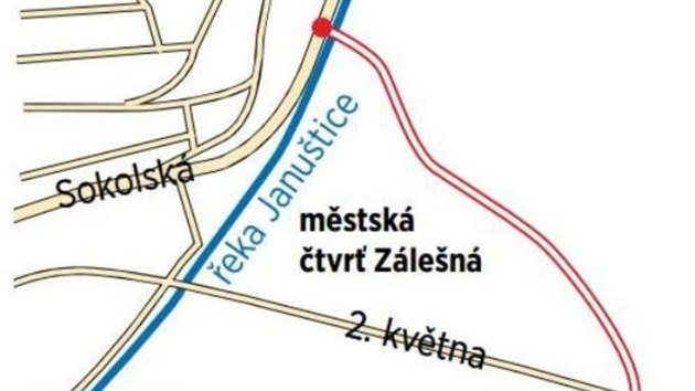 Mapa plnovanho obchvatu zlnsk tvrti Zlen.