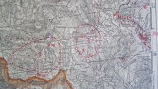 Výez nmecké pionání mapy z roku 1938 v mítku 1:75 000. Mapa zachycuje...