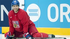 Jaromír Jágr na čtvrtečním tréninku české hokejové reprezentace. Jaromír Jágr na čtvrtečním tréninku české hokejové reprezentace.