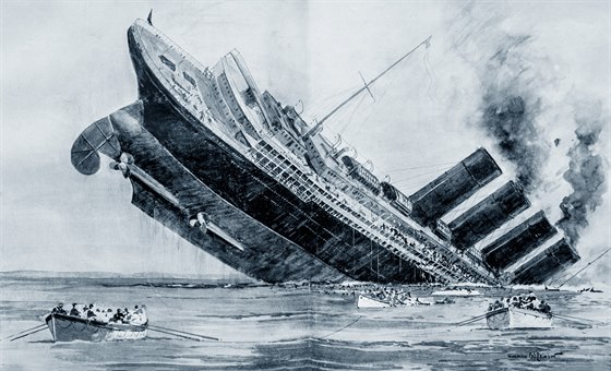 Torpédo z nmecké ponorky zasáhlo Lusitanii nedaleko irského pobeí. Ke dnu...