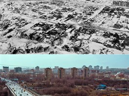 Letecký pohled na Stalingrad (dnení Volgograd) v roce 1943. Bhem bitvy o...