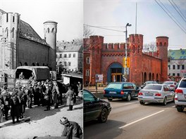 Královská brána v Kaliningradu. Na snímku vlevo jsou nmetí válení zajatci....