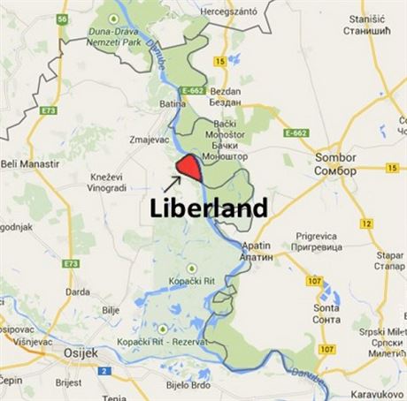 Mapka nov vzniklho sttu Liberland u beh Dunaje
