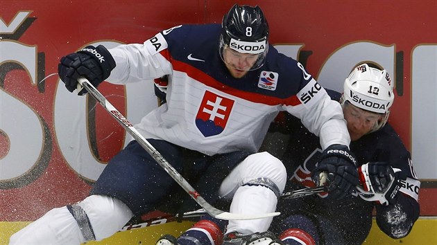 Slovensk hokejista Sersen pad na Ameriana Smithe.