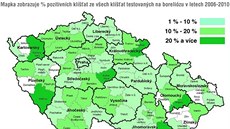 Mapa vychází z údaj soukromé laboratoe, která vyetí ron zhruba 800 klíat