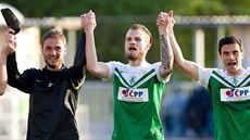 Jablonečtí fotbalisté slaví postup do pohárového finále. Jablonečtí fotbalisté slaví postup do pohárového finále.