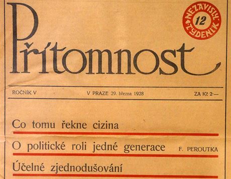 Mezi lety 1924 a 1939 vedl Ferdinand Peroutka asopis Ptomnost