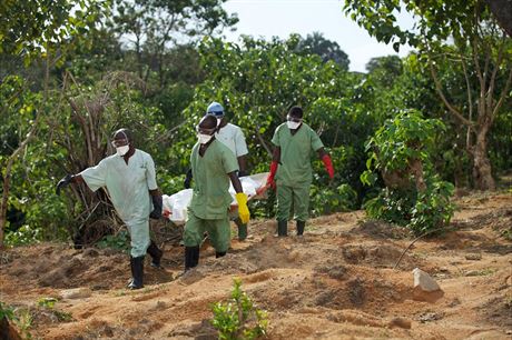 Poheb tla lovka zemelého na ebolu v Guinei (íjen 2014)