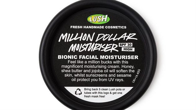 Ochrann hydratan krm Million Dollar Moisturiser s bambuckm mslem, jojobovm olejem a jemnmi tpytkami, SPF 30, Lush, 50 ml za 1 395 K