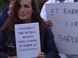 Eva Michalkov pi protestu v norskm Oslu. (30. kvtna 2015)