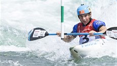 Kajaká Jií Prskavec bhem mistrovství Evropy ve vodním slalomu