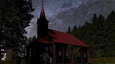 Kostel sv. Panny Marie na Gruni s hvězdnou oblohou v pozadí. Kostel sv. Panny Marie na Gruni s hvězdnou oblohou v pozadí.