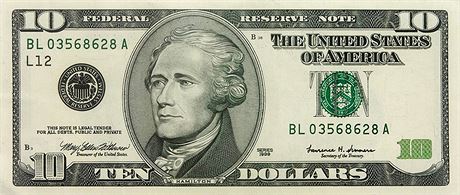 Souasná podoba desetidolarové bankovky s portrétem Alexandera Hamiltona