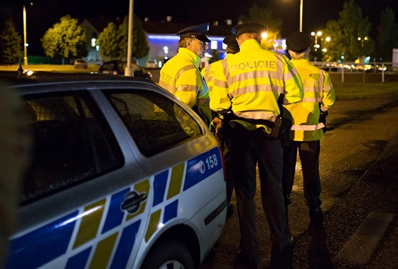 Policisté kontrolují auta na esko-rakouském pechodu v Dolním Dvoiti.