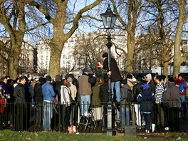 A speaker addresses a crowd of people at Speakers' Corner in Hyde Park,...