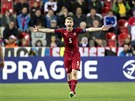 Kapitán eských fotbalist do 21 let Jakub Brabec v zápase proti Nmecku