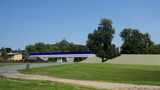 Vizualizace průtahu vedoucího kolem řeky Ploučnice. Vizualizace průtahu vedoucího kolem řeky Ploučnice.