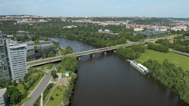 Libeňský most (vizualizace). Nejblíž k řece na holešovickém břehu je Jateční... Libeňský most (vizualizace). Nejblíž k řece na holešovickém břehu je Jateční...