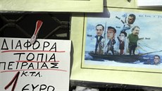 Karikatura zobrazuje ecké politiky v ele s premiérem Alexisem Tsiprasem...