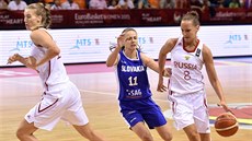 Ruská basketbalistka Jelena Kirillovová (vpravo) uniká slovenské reprezentantce... Ruská basketbalistka Jelena Kirillovová (vpravo) uniká slovenské reprezentantce...