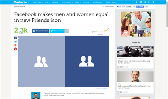 Facebook novou ikonkou Pátelé zrovnoprávnil mue a eny
