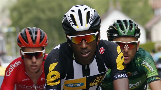 Kenneth Van Bilsen, Daniel Teklehaimanot a Perrig Quemeneur (zleva) v niku bhem est etapy Tour de France