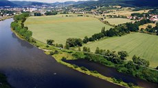 Vizualizace vodního stupn u Dína a jeho vlivu na výku  hladiny Labe