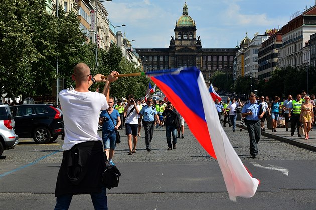 Demonstrace proti imigrantm na Václavském námstí. (Ilustraní foto)