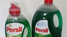 Vlevo je originál pracího gelu Persil, vpravo pak jeho napodobenina, která je k... Vlevo je originál pracího gelu Persil, vpravo pak jeho napodobenina, která je k...