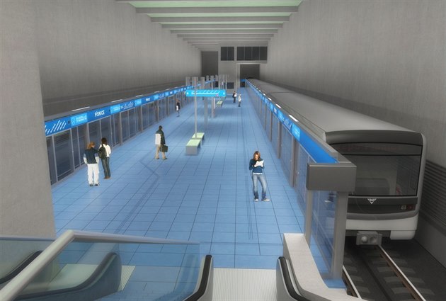 Finální vizualizace řešení interiéru stanice metra Písnice na trase D (9/2014). Finální vizualizace řešení interiéru stanice metra Písnice na trase D (9/2014).