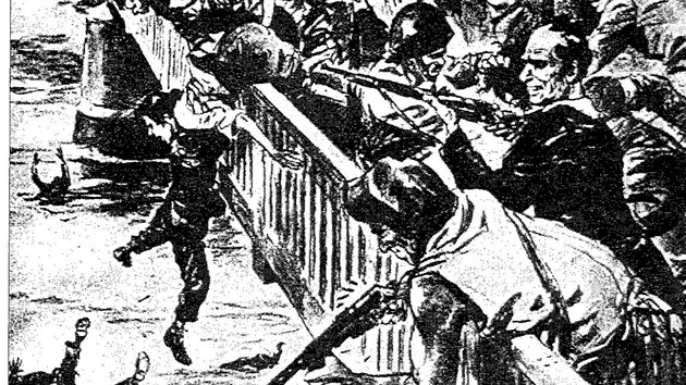 Ilustrace steckho masakru na most Edvarda Benee