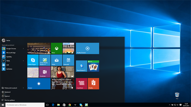 vodn obrazovka v mst, kde ped Windows 8 bvalo Start menu.