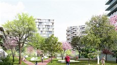Vizualizace nové bytové tvrti Riverpark Modany, její stavbu v Praze chystá...