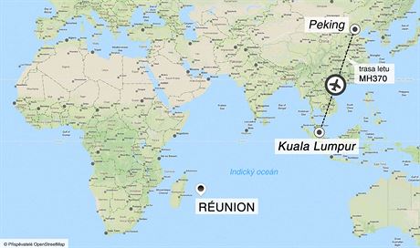 Nalezen lomek letadla u ostrova Runion a plnovan trasa letu MH370.