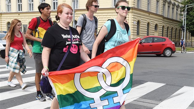 Do prvnho ronku pochodu Rainbow Pride Olomouc se zapojilo zhruba osm destek lid (1. srpna 2015).