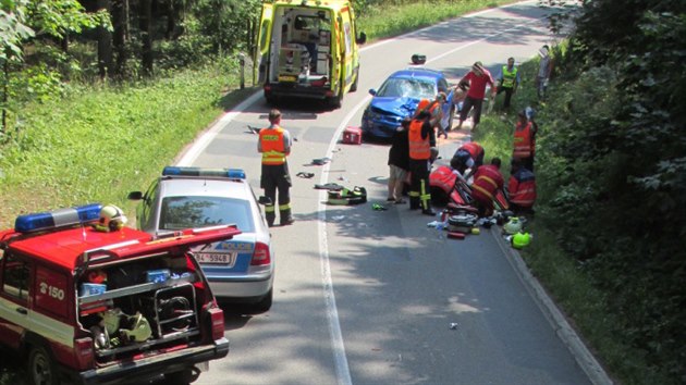 Mezi Rozse a Hodonnem na Blanensku zemel motocyklista, eln se srazil s automobilem (8. srpna 2015).